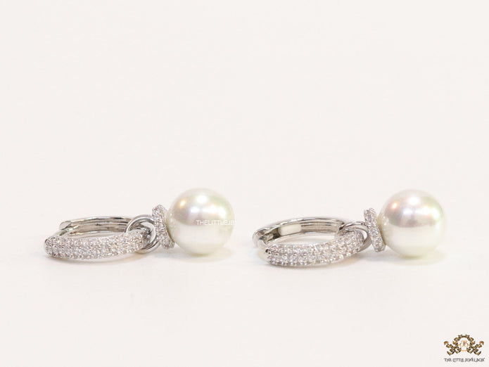 Platinum plated cz hoops with pearl drop