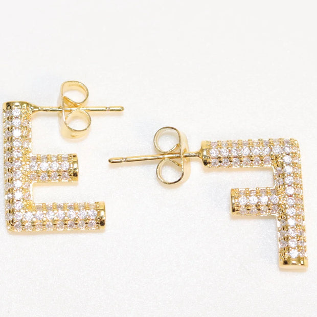Alphabet F cz earrings in gold finish