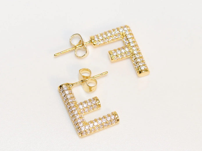 Alphabet F cz earrings in gold finish
