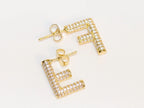 Alphabet F cz earrings in gold finish