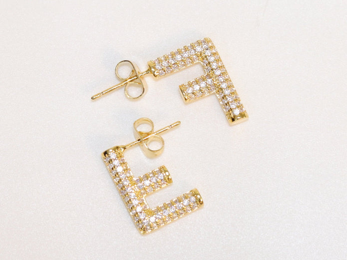 Alphabet F cz earrings in gold finish