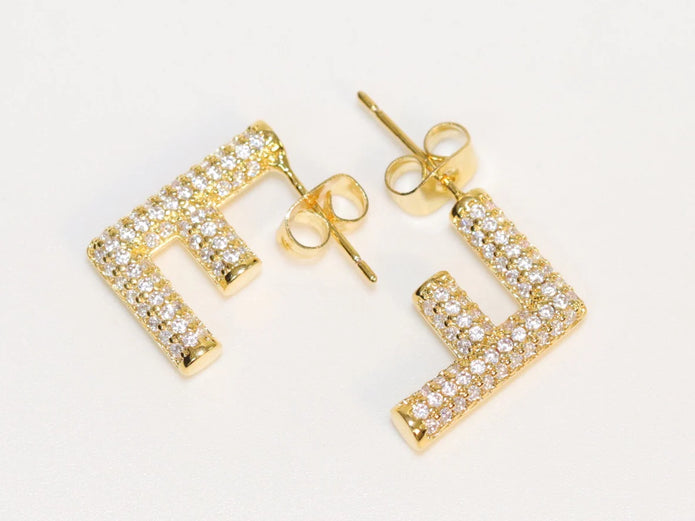 Alphabet F cz earrings in gold finish