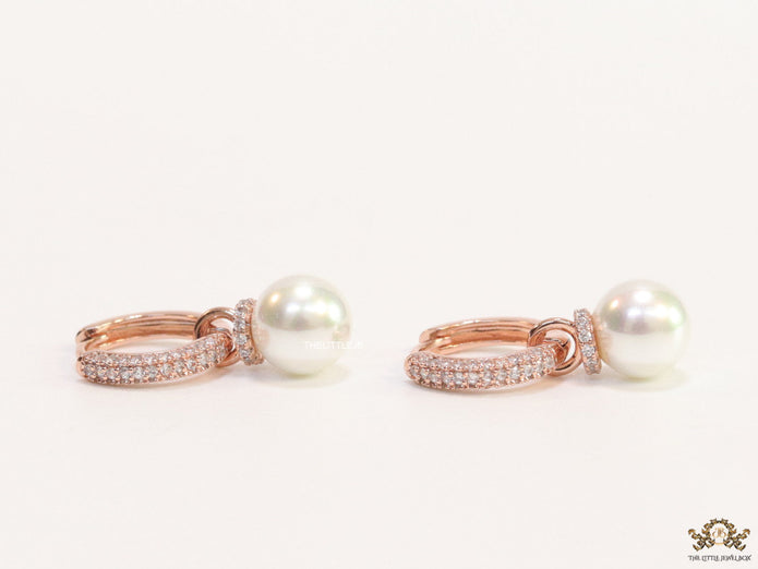 Rose gold plated cz hoops with pearl drop