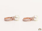Rose gold plated cz hoops with pearl drop
