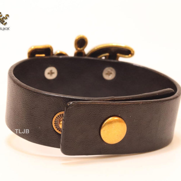 Alphabet D and black belted bracelet