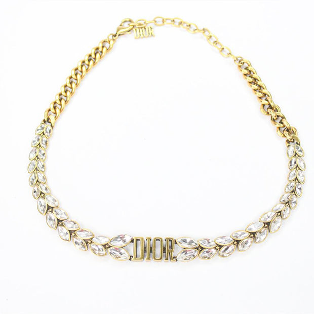 Alphabet D rhinestone studded choker chain