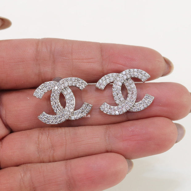 Platinum plated twin C motif cz studs