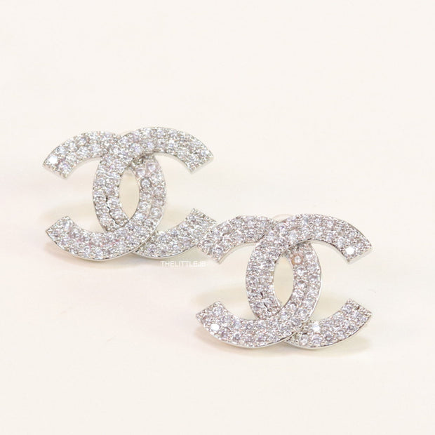 Platinum plated twin C motif cz studs