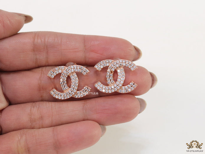 Gold plated twin C motif cz studs