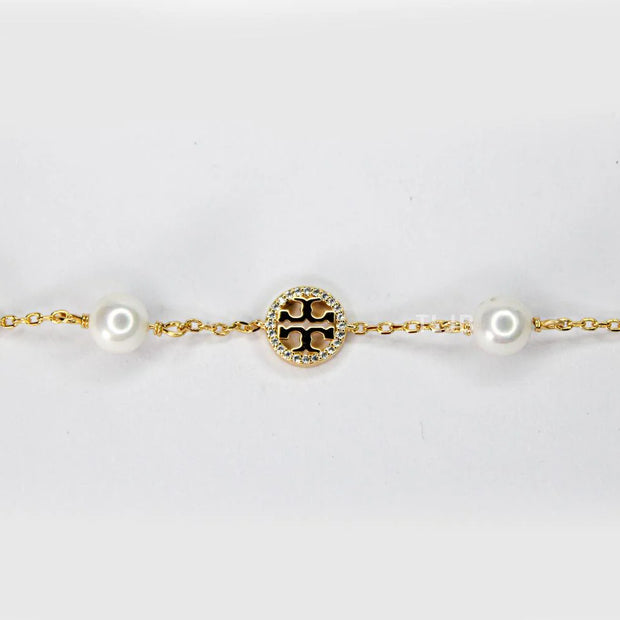 Alphabet T chain pearl studded bracelet