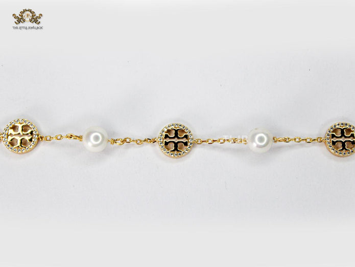 Alphabet T chain pearl studded bracelet