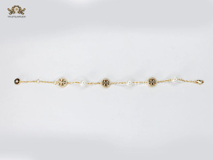 Alphabet T chain pearl studded bracelet
