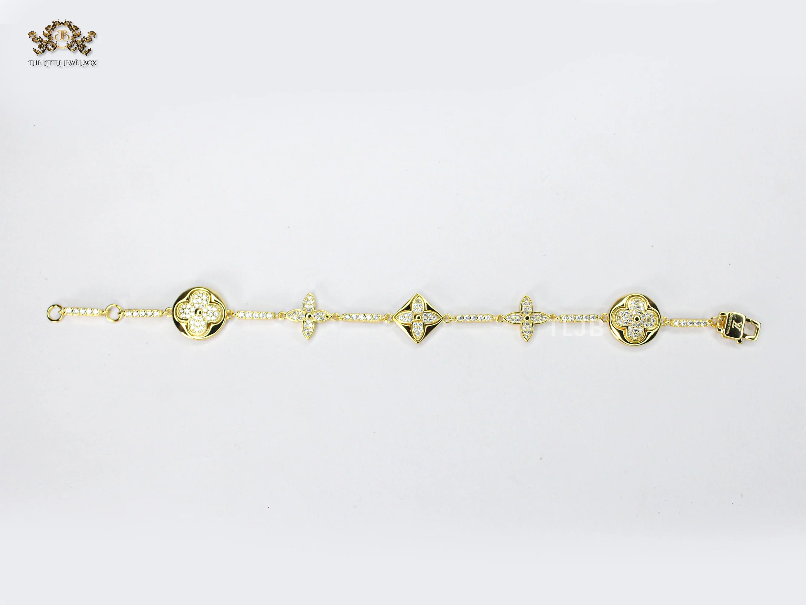 Alphabet L & V gold cz tennis bracelet
