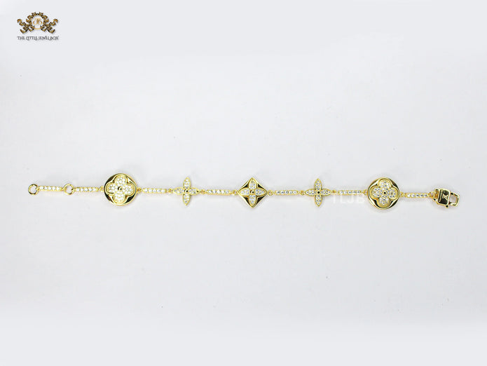 Alphabet L & V gold cz tennis bracelet