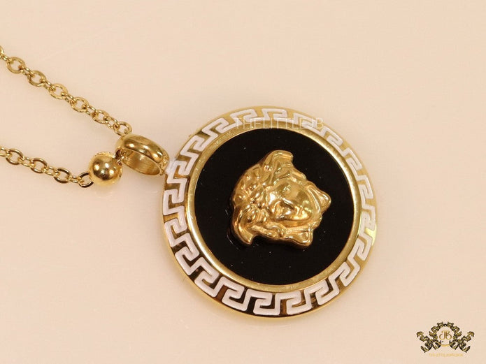 Gold plated Athena necklace in black base