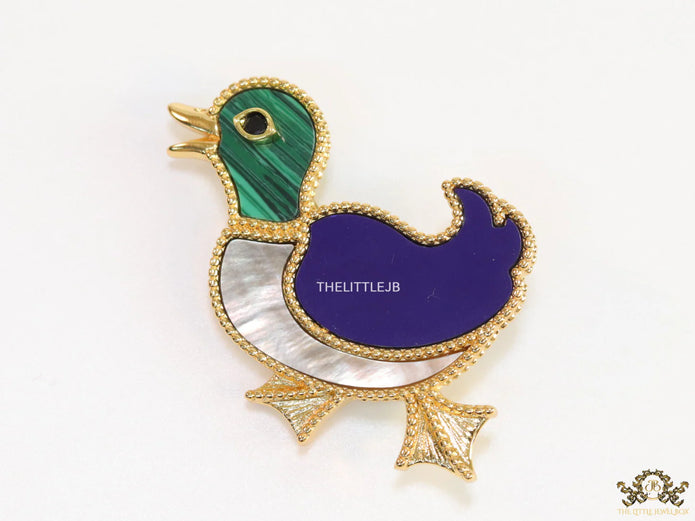 Gold plated multi-colour bird brooch
