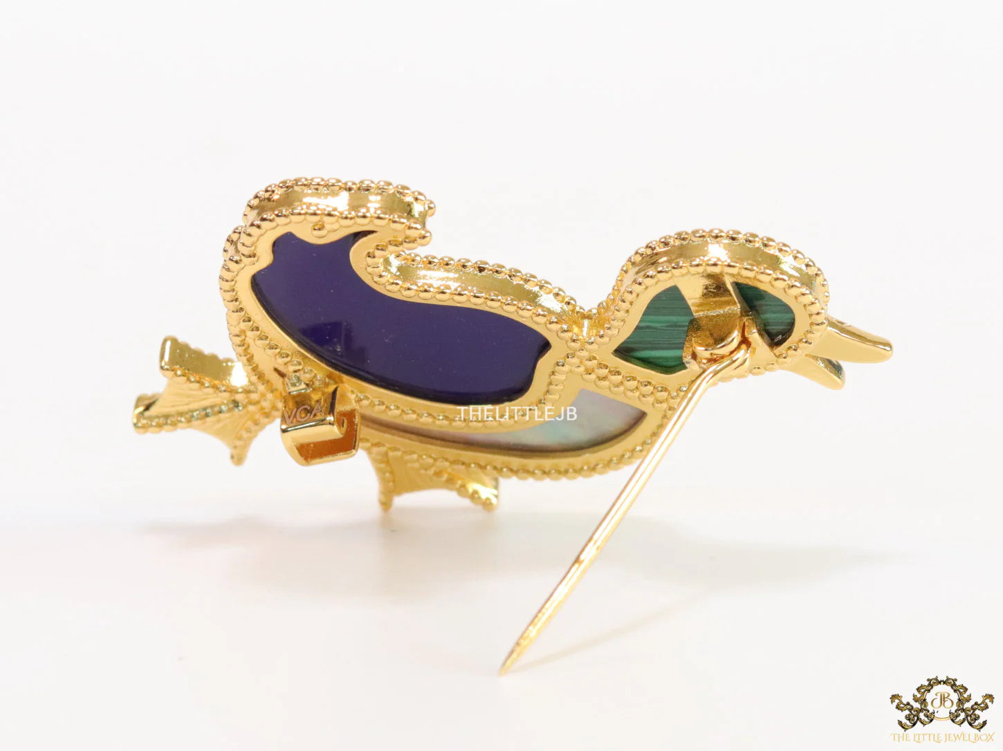 Gold plated multi-colour bird brooch