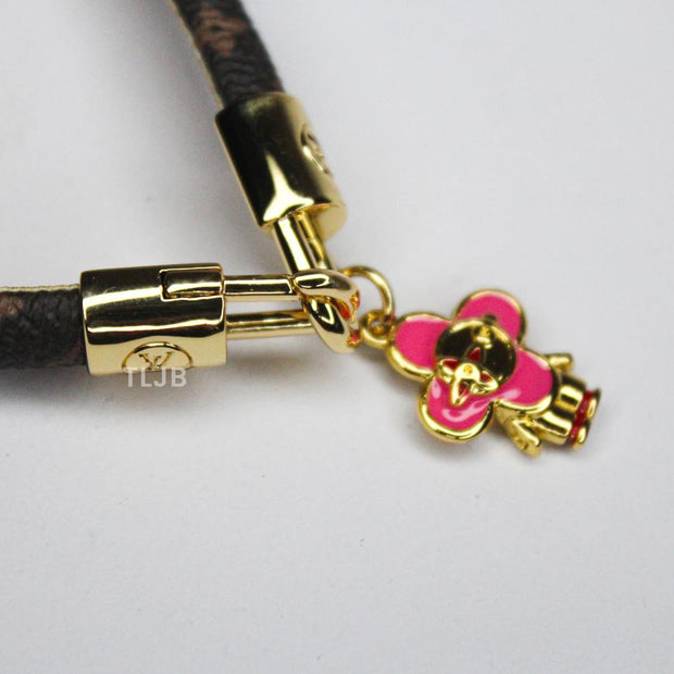 Alphabet L & V Leather bracelet with Pink charm