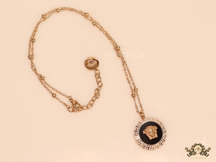 Rose gold plated Athena necklace with black base