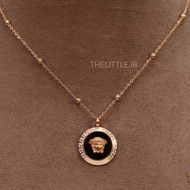 Rose gold plated Athena necklace with black base