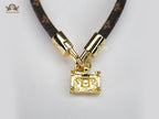 Alphabet L & V Leather bracelet with golden charm