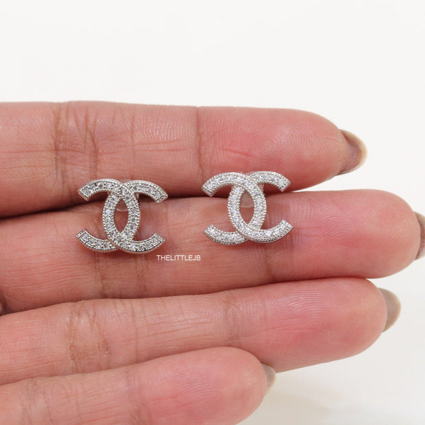Platinum plated twin C motif cz studs