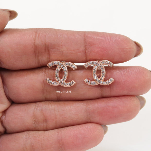 Rose gold plated twin C motif cz studs
