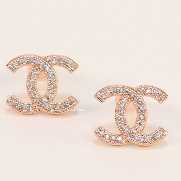 Rose gold plated twin C motif cz studs