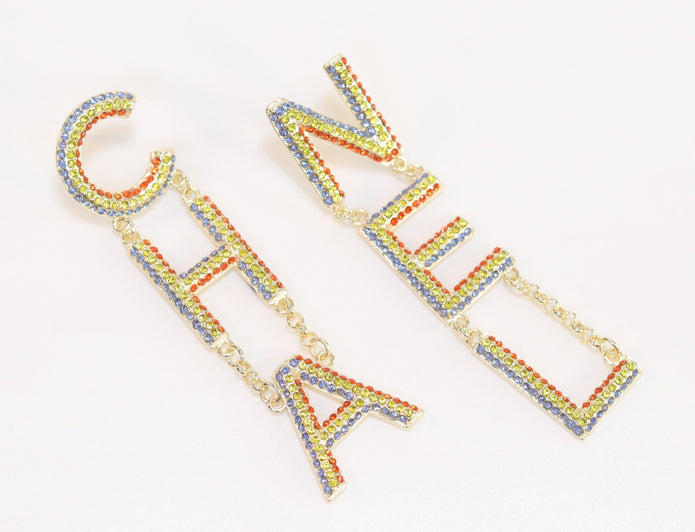 Double C long multicolored dangles
