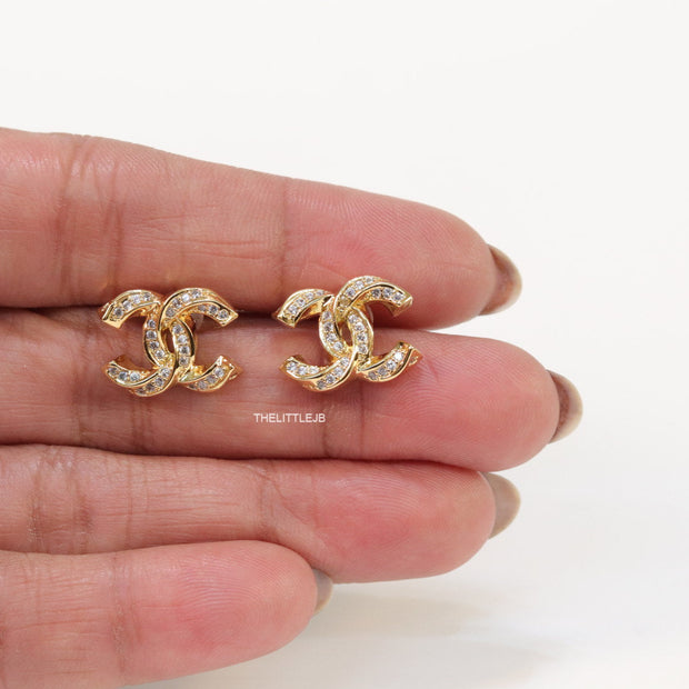 Gold plated entwined twin C motif cz studs
