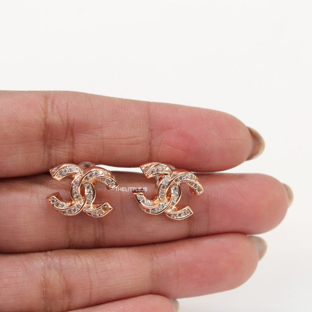 Rose gold plated entwined twin C motif cz studs