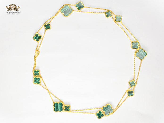 Alphabet VC green malachite clover long chain necklace 48 inches
