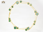 Alphabet VC green malachite clover long chain necklace 48 inches