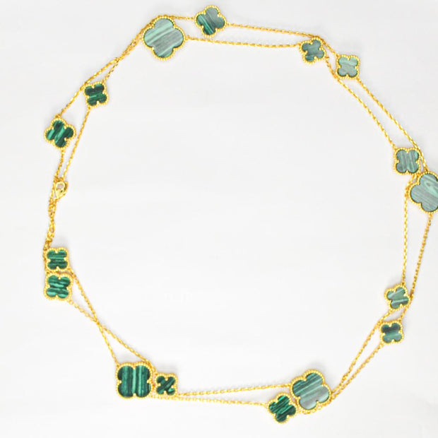 Alphabet VC green malachite clover long chain necklace 48 inches