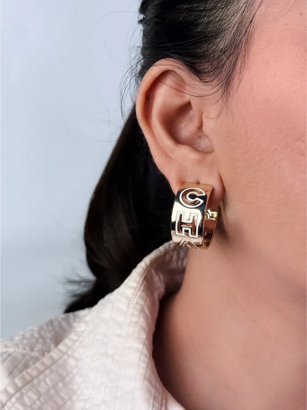 Gold Alphabet C Hoop Earrings