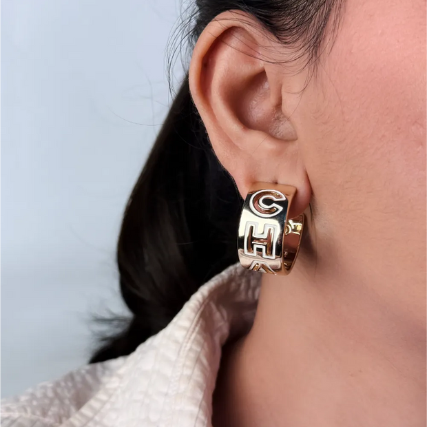Gold Alphabet C Hoop Earrings