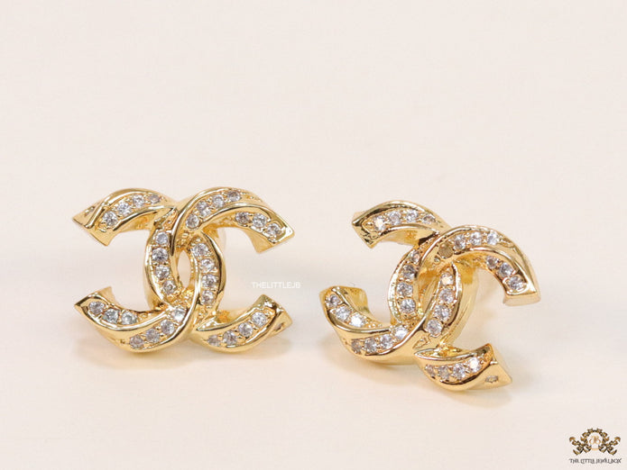 Gold plated entwined twin C motif cz studs