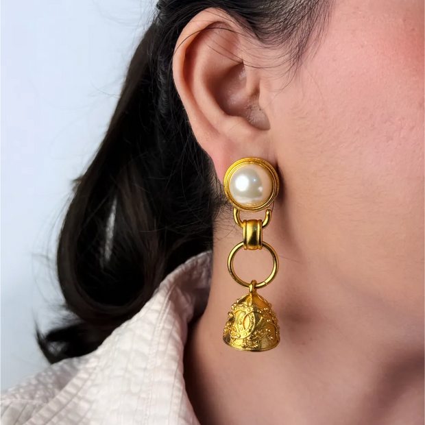 Gold Pearl Dome Jhumka Earrings