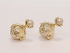 Double C beige pearl studs in gold finish