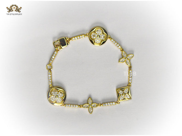 Alphabet L & V gold cz tennis bracelet