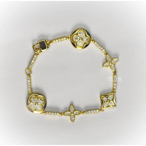 Alphabet L & V gold cz tennis bracelet