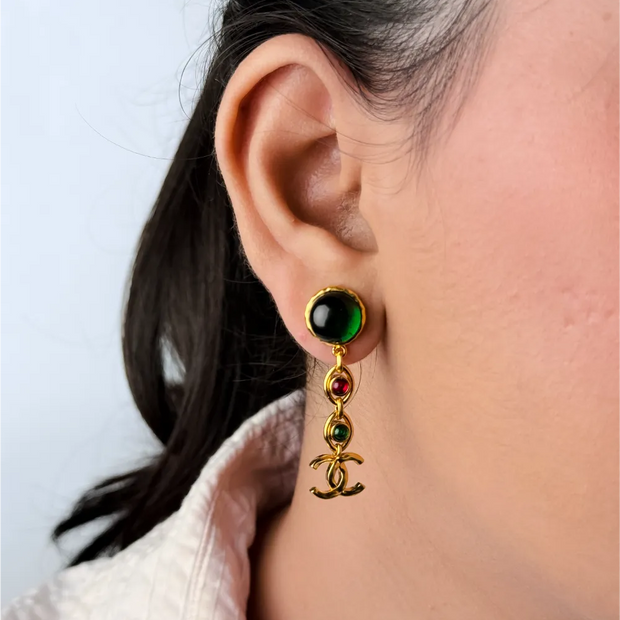 Gold Multicolor Double C Drop Earrings
