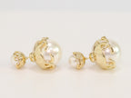 Double C white pearl studs in gold finish