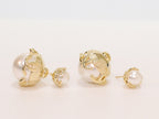 Double C white pearl studs in gold finish