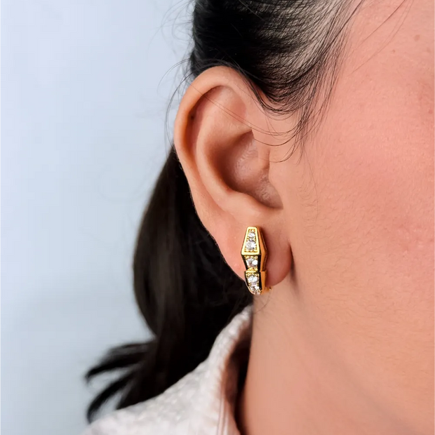 Gold CZ Snake Stud Earrings