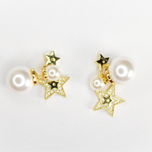 Alphabet CD Pearl CZ bomber star charm earrings