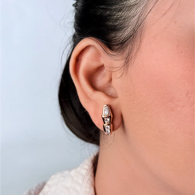 Rose Gold CZ Snake Stud Earrings