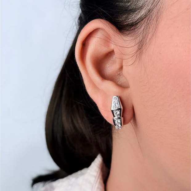 Platinum Plated CZ Snake Hoop Earrings