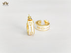 Alphabet D white hoops with gold detailing