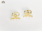 Alphabet C D gold studs with pearl charms